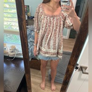 Free People Pink 3/4 Sleeve Boxy Blouse